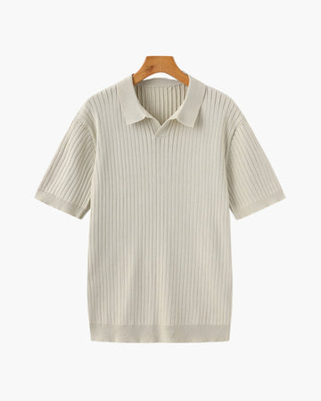 Ribbed Short Sleeve Knit Polo