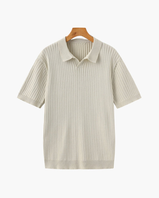 Ribbed Short Sleeve Knit Polo
