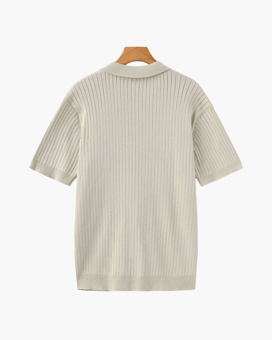 Ribbed Short Sleeve Knit Polo