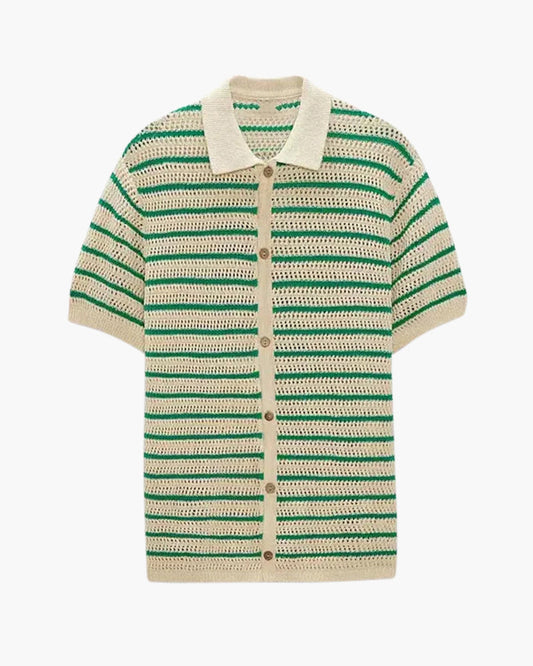 Striped Knit Polo Shirt
